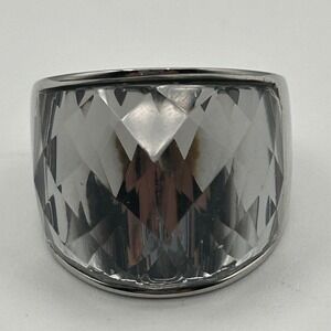 Modern Simona Collini Italy Statement Ring Faceted Crystal Stainless Steel Sz 9